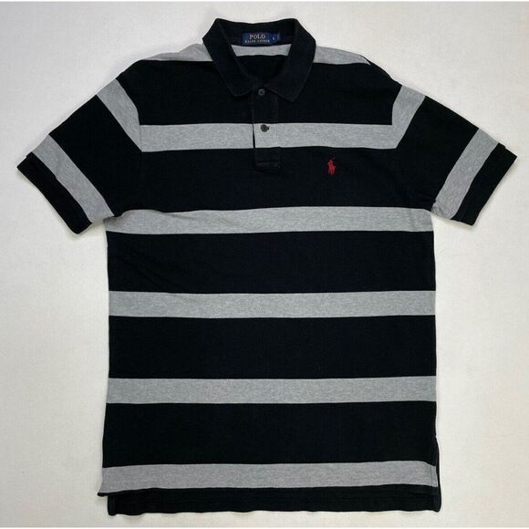 Polo Ralph Lauren Polo Shirt Men Large Black Gray Pony Red Colorblock - Picture 1 of 5